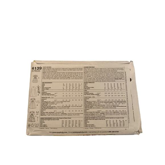 Sewing Pattern Simplicity 4139 Child's Dorothy Glenda Wicked Witch Size 3-8 - Picture 3 of 5